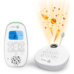 LUVION Icon Clear 75 Pro electronic nanny with a projector function combined with the Babysense 7 breathing monitor